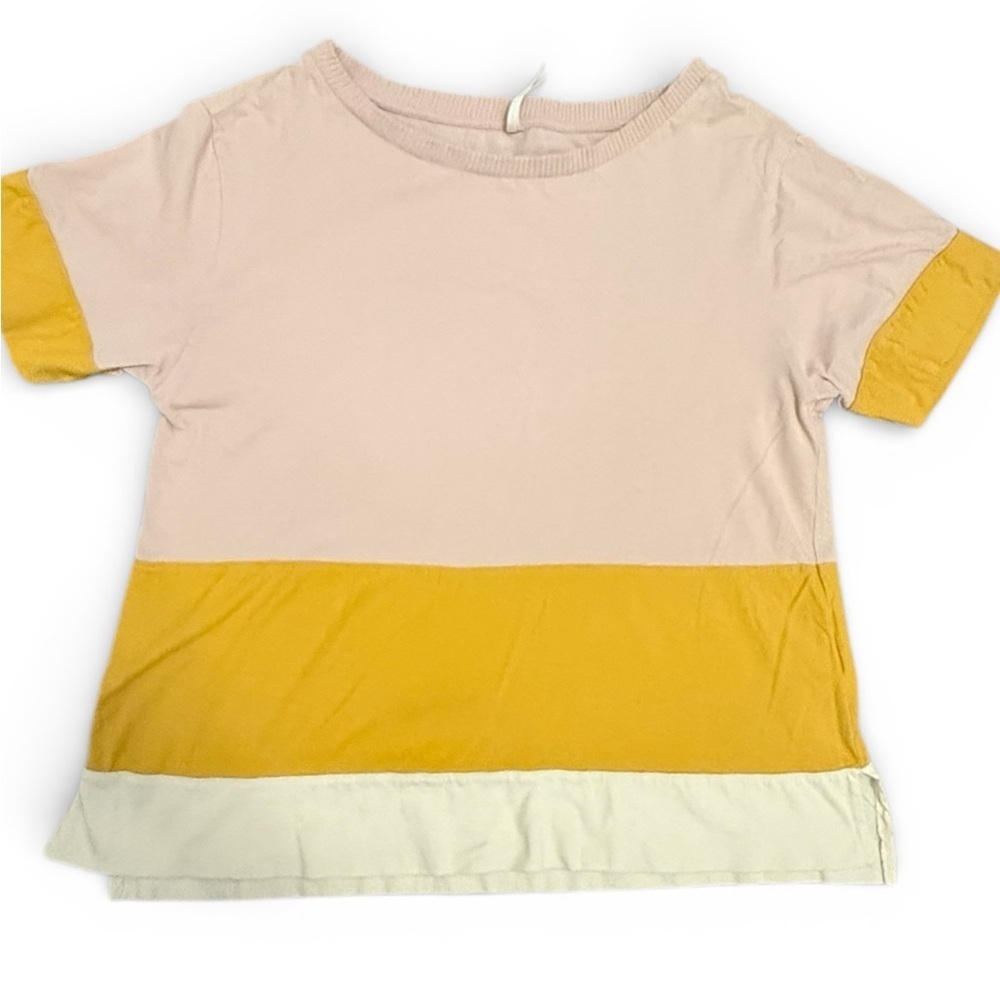 Anthropologie Colorblock Short Sleeve Tee | Blush Pink Yellow White | Size S
